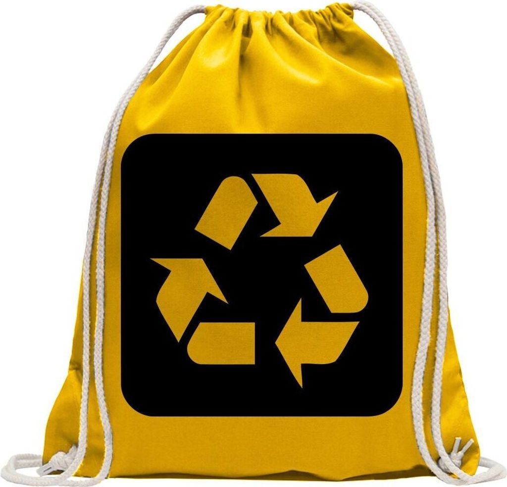 Kiwistar - Turnbeutel - gelb - Recycling Entsorgung Piktogramme - Fun Rucksack Sport Beutel Gymsack Baumwolle mit Ziehgurt