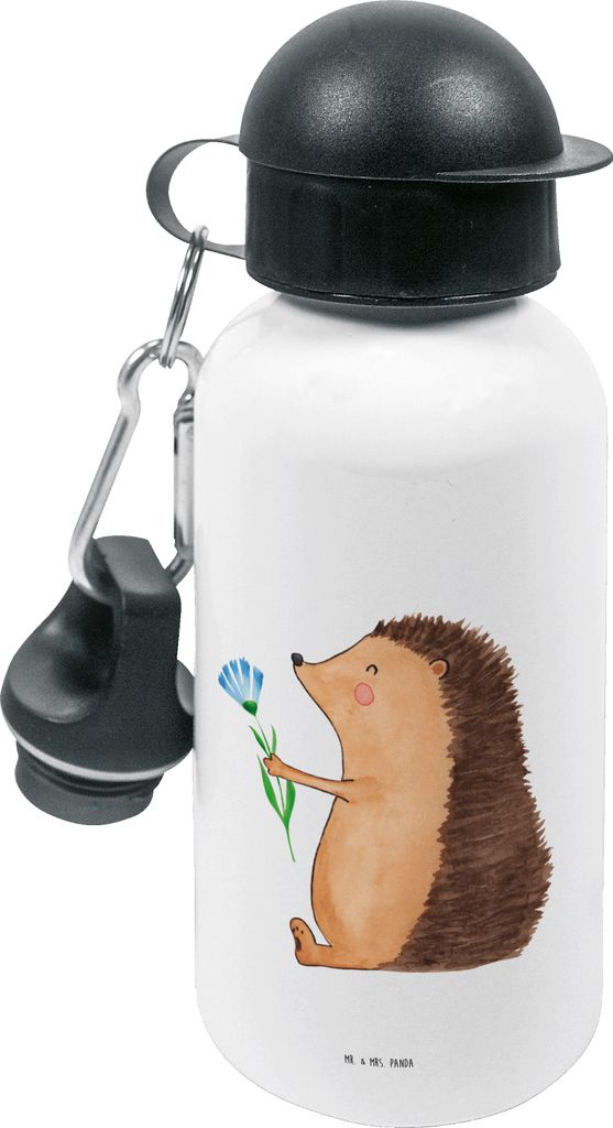 Mr. & Mrs. Panda Wasserflasche Igel Blumen - Weiß - Geschenk, Trinkflasche Kindergarten, Sportflasche, Gute Besserung, Genesungswünsche, Besuch, ...