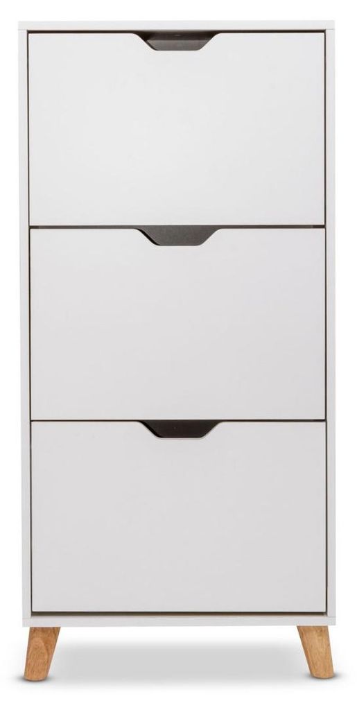 Plana - Platzsparender Schuhschrank 3 Türen 55x116x25 cm 18 Paar in weißem Holz