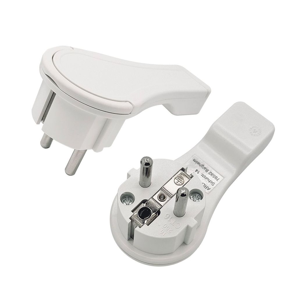 2 x Schutzkontakt Winkelstecker weiss extraflach mit Bügel Produktbild 
