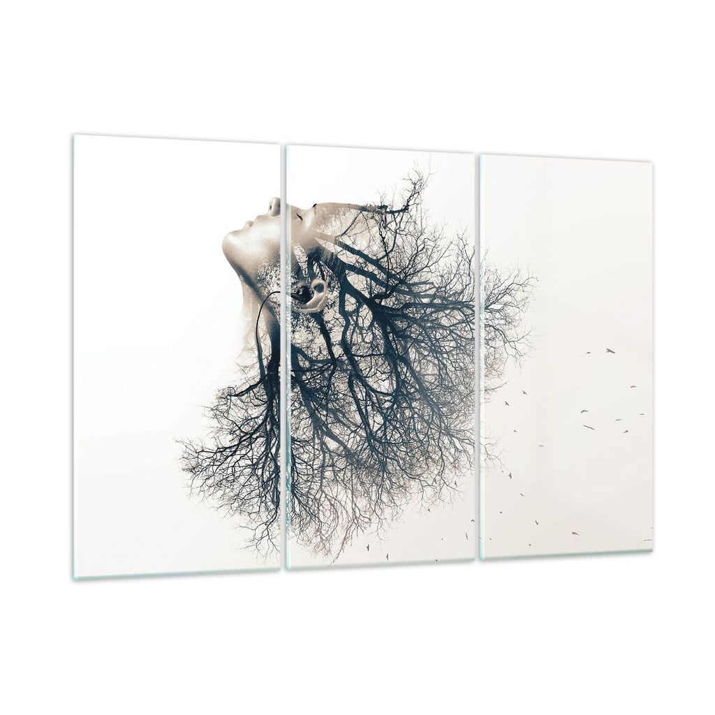 Bilder auf glas - 3 Teile - Mädchen Baum Grafik - 165x110cm - Glasbilder - Wandbilder - Bilder - zum Aufhängen bereit - Wanddekoration aus Glas -...