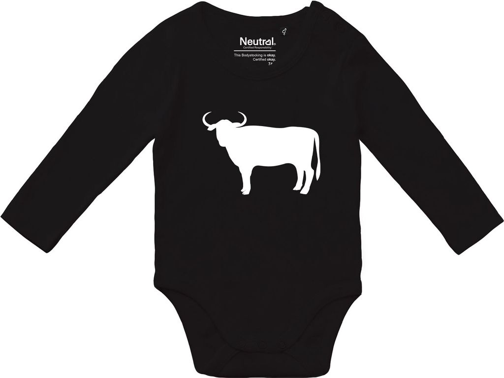 Huuraa Baby Body Stier Bulle Silhouette 62 Black Baumwolle Fairtrade Langarmbody Geschenkidee