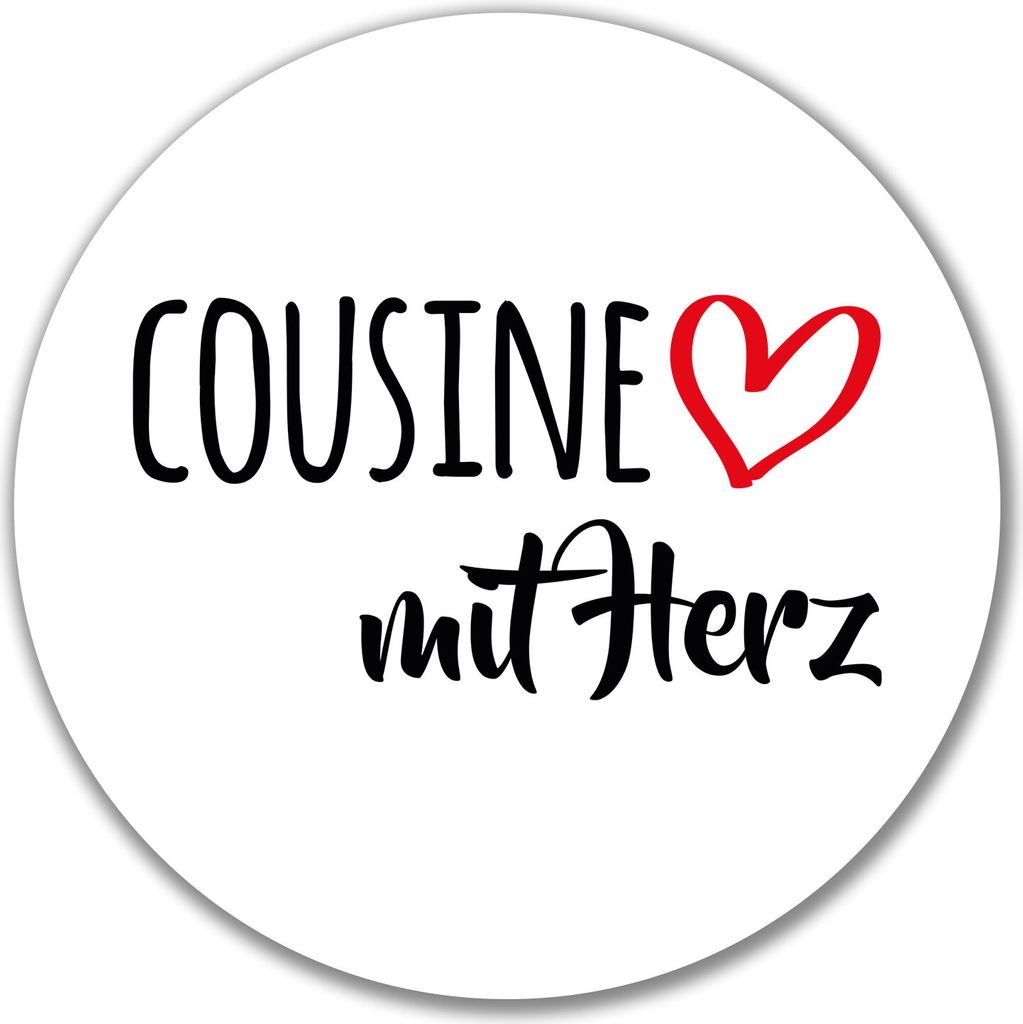 Huuraa Aufkleber Cousine mit Herz 10cm rund Sticker Geschenkidee
