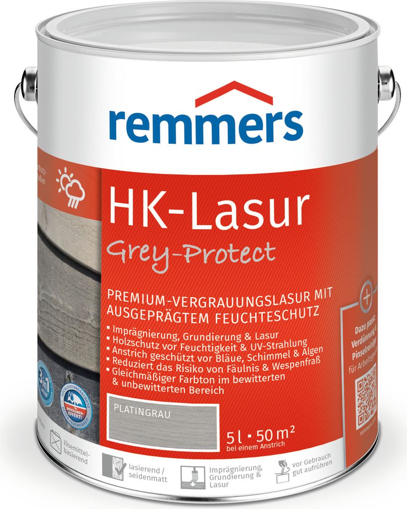 Remmers HK-Lasur 3v1 Grey-Protect platinum grey, 5 litrov, Obrázok produktu 