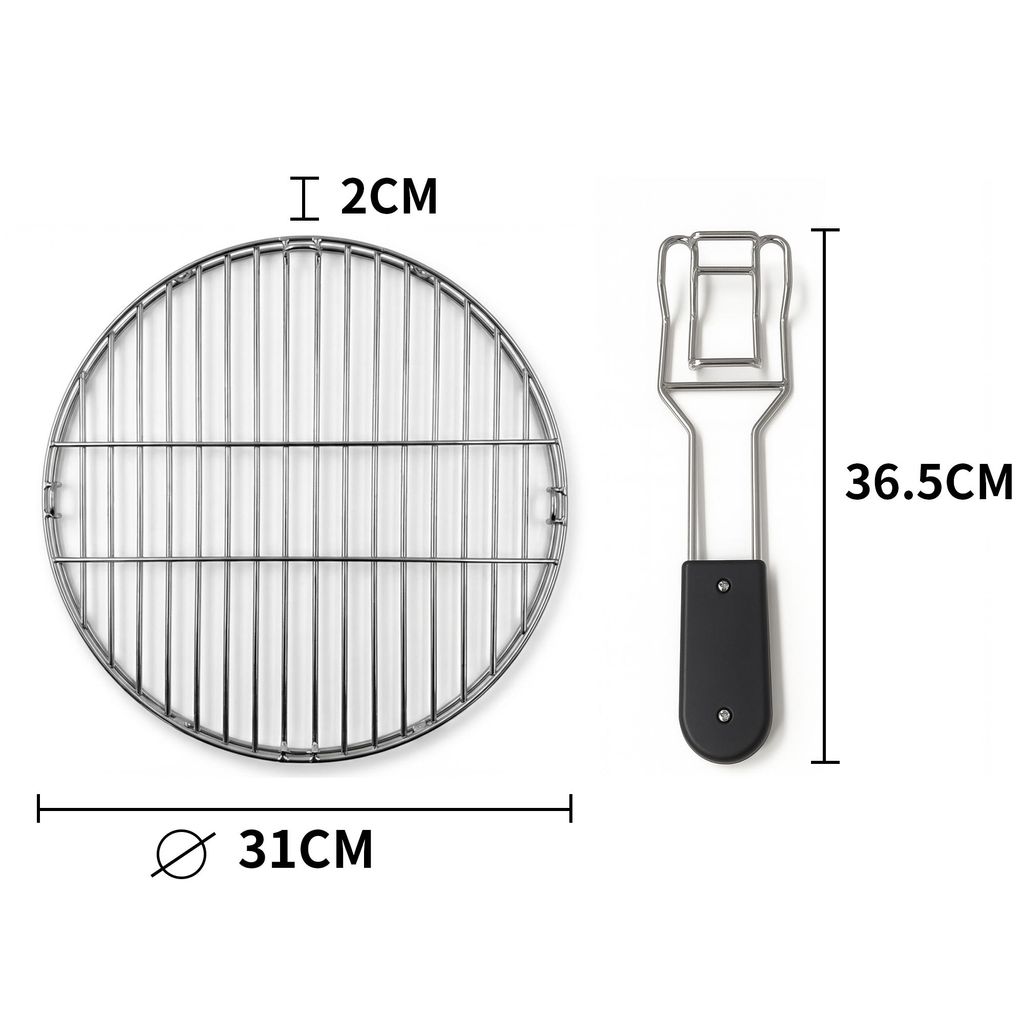 Hochwertig verarbeiteter, rundförmiger Grillrost Grillgitter aus 304 Edelstahl Ø 38 cm für Holzkohlgrill, BBQ Grillzubehör inkl. Handgriff
