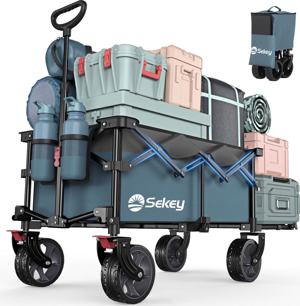Sekey Bollerwagen faltbar mit Erweiterbarer Heckklappe 135L & 200L Hunde Transportwagen klappbar 150kg Tragkraft & BremseHandwagen Transportkarre