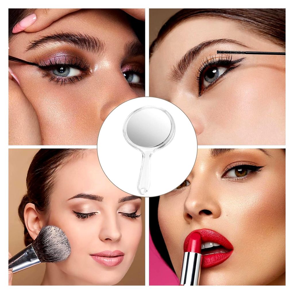 Handspiegel mit Griff, Doppelseitiger Spiegel 1X/3X Vergrößerung für Kosmetik und Make-up (Transparent)