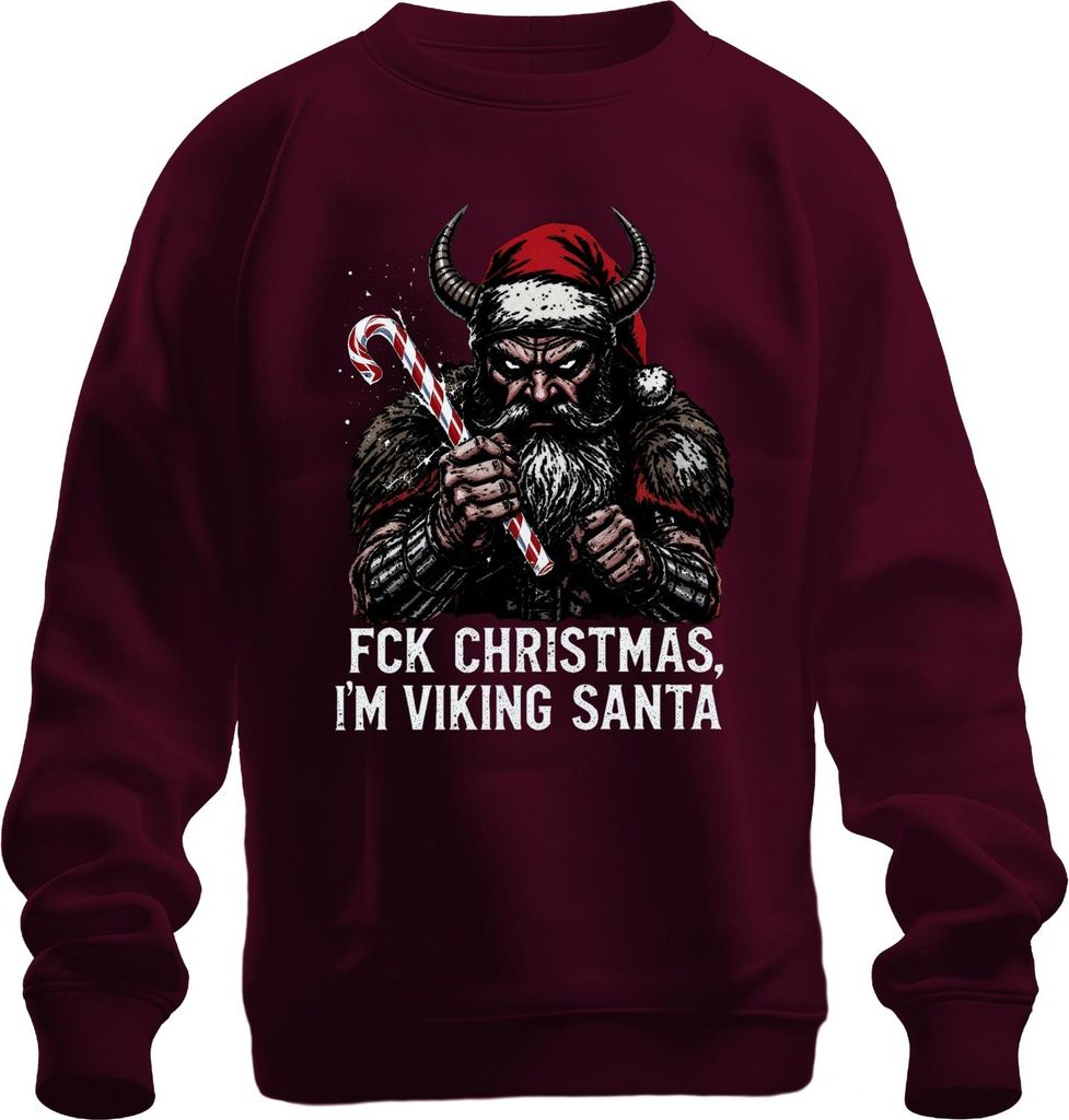 FCK CHRISTMAS IM VIKING SANTA Wikinger Hörner Bart Weihnachten Uni Sweatshirt Pullover, Burgundy, S
