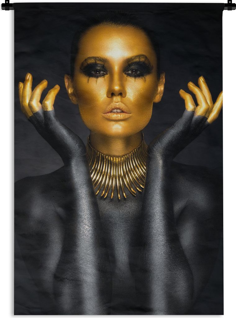 MuchoWow Wandteppich Wandbehang Frau - Porträt - Gold - Luxus - Schwarz 120x180 cm Tapisserie Dekoration Wandtuch - Schlafzimmer - Dekorationen ...