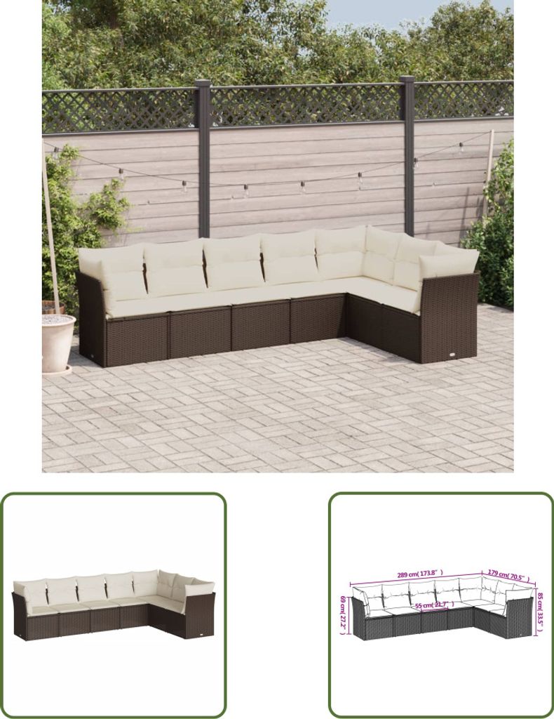 The Living Store 7-tlg. Garten-Sofagarnitur mit Kissen Braun Poly Rattan
