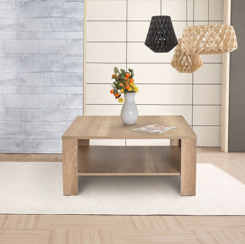 Skye Decor, Shp-690-Tt-1, Couchtisch, 100 % Melaminbeschichtete Spanplatten, Helles Walnussholz, 90 x 90 x 42 cm