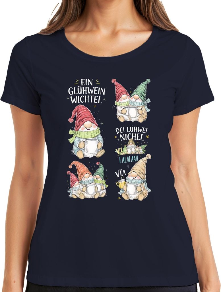 Ein Glühwein Wichtel Weihnachtswichtel Weihnachten Gemütlich Damen T-Shirt, Navy, 3XL