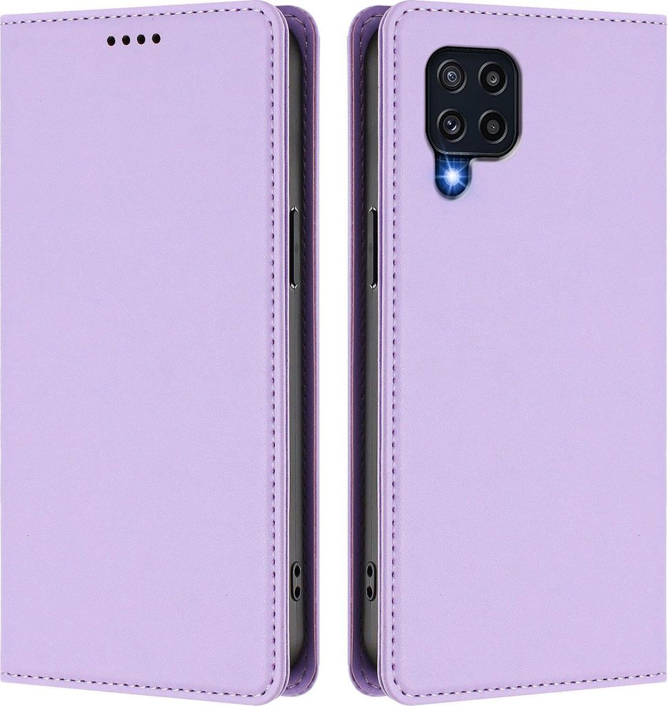 Handyhülle für Samsung Galaxy M32 4G, Kunstleder Klapphülle Stoßfeste Magnetische Hülle mit Ständer Violett