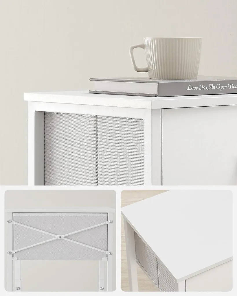 Petite table d'appoint design blanc avec tiroir de rangement et étagère - 5