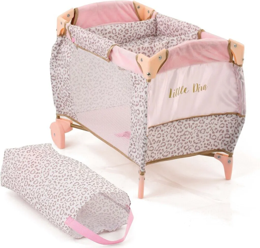 Lit de Poupée de Voyage Pliable Rose et Or 41x28x12 cm Little Diva