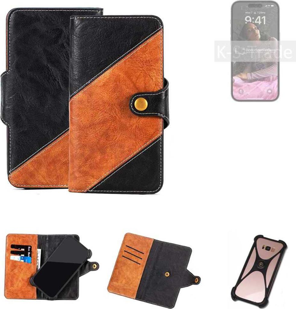 K-S-Trade Handyhülle Schutzhülle Bookstyle Case Wallet-Case kompatibel mit Apple iPhone 14 Pro Max Handy Cover Bumper Klapphülle schwarz hellbraun