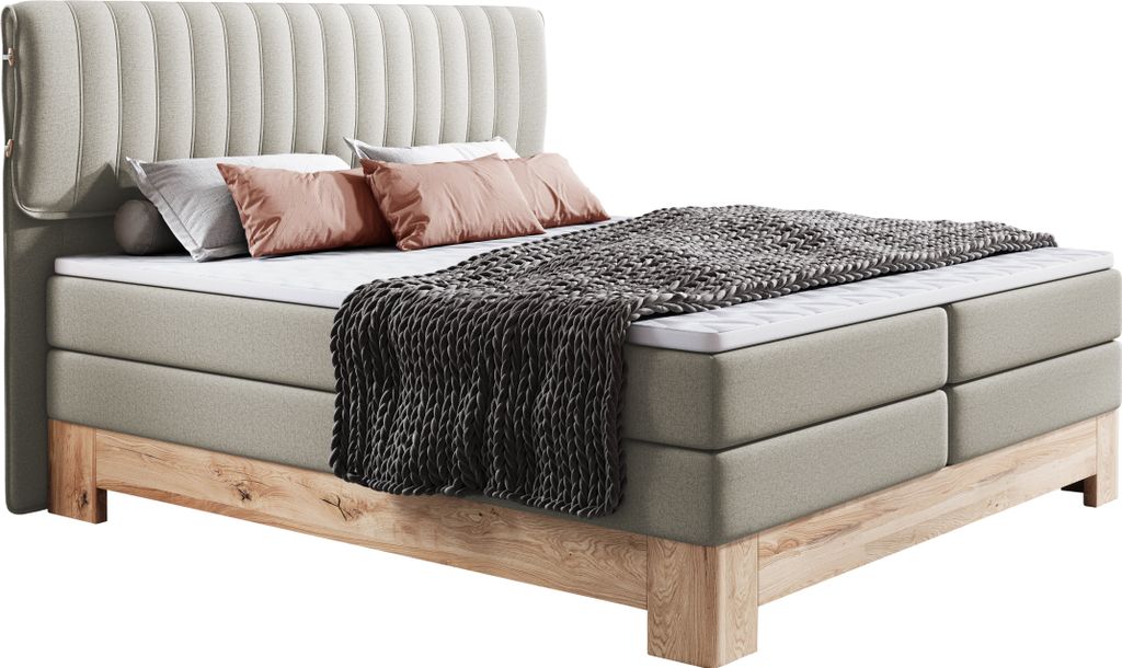 DomoHome Boxspringbett Mit 7-Zonen-Taschenfederkern, Eichenholz-Rahmen, Polsterbett Mit Kaltschaum-Topper Für Optimalen Schlafkomfort | 140x200 cm...