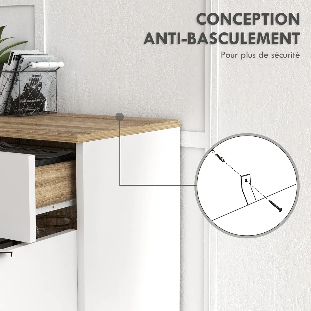 HOMCOM Buffet de cuisine blanc commode de rangement avec étagères réglables - 8