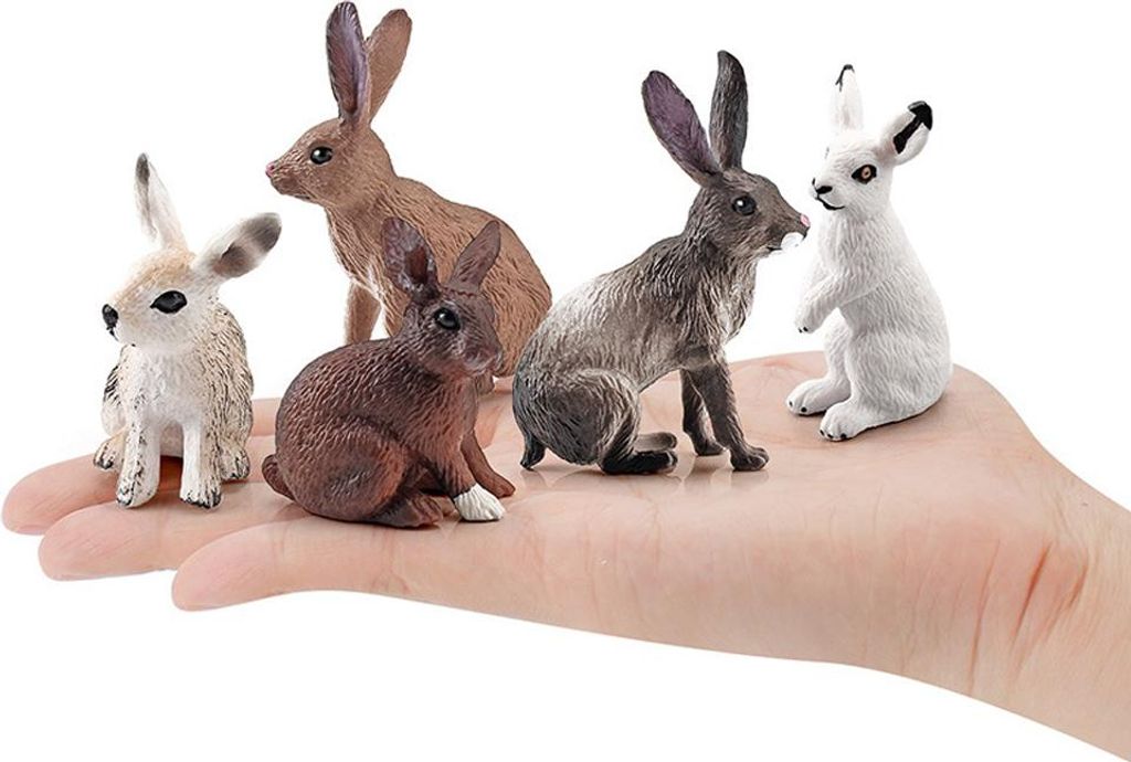 5PCS Nette Simulation Tier Hase Skulptur Ornamente Garten Rasen Figuren Handwerk Bauernhof Kaninchen Modell Spielzeug Geschenk für Kinder