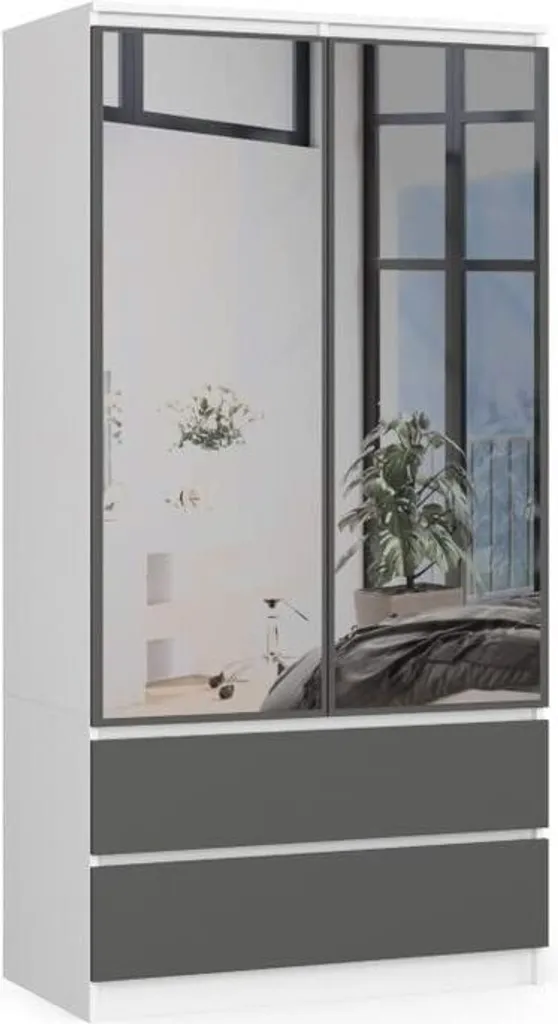 Garde-robe 2 portes et 2 tiroirs blanche et grise pour la chambre