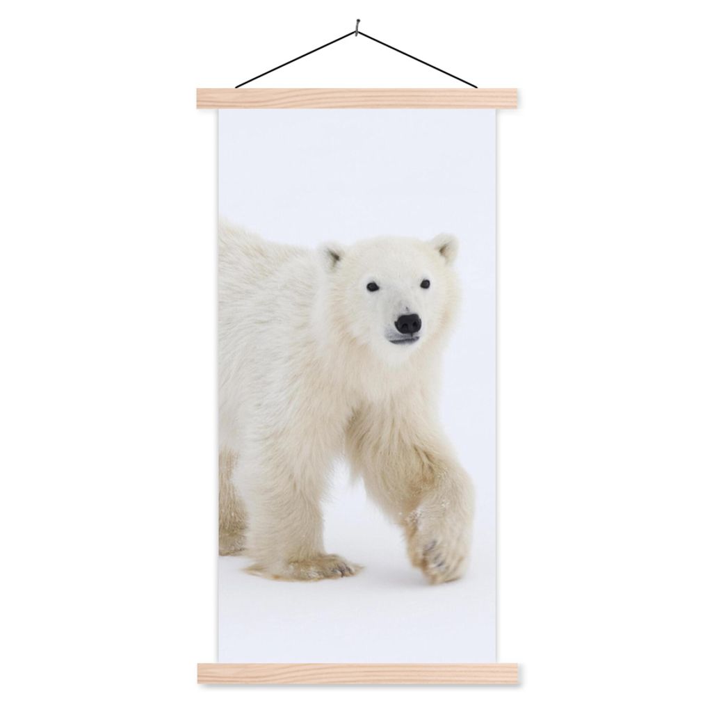 MuchoWow Textilposter Eisbär - Schnee - Weiß 40x80 cm mit holzfarbenen Rahmen - Wohnzimmer
