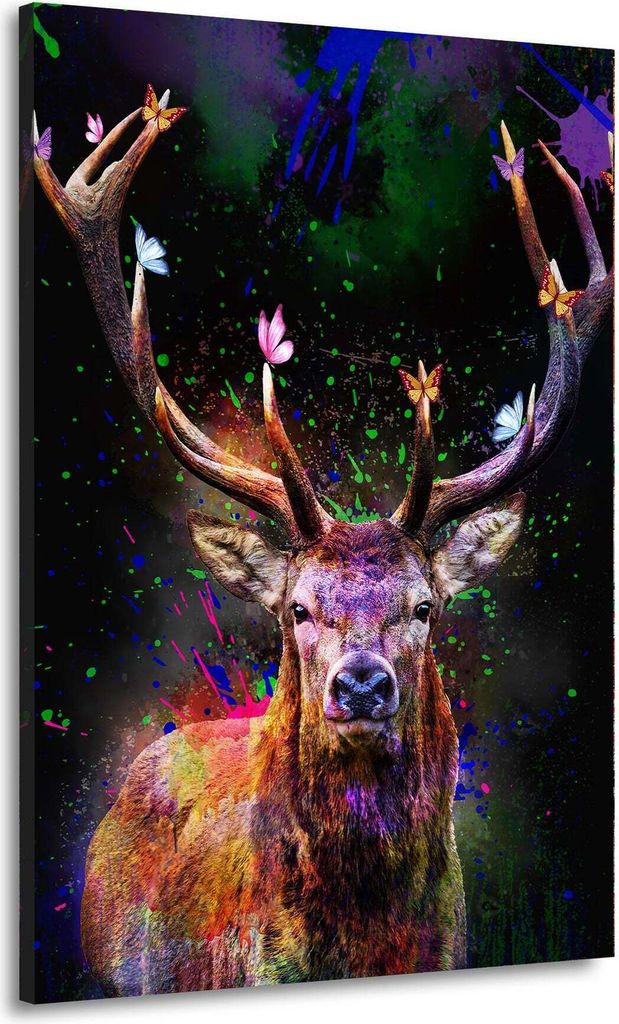 Wandbild Leinwandbild Colour Pop Art Hirsch Kunstdruck XXL Wanddeko: 80x120x4cm