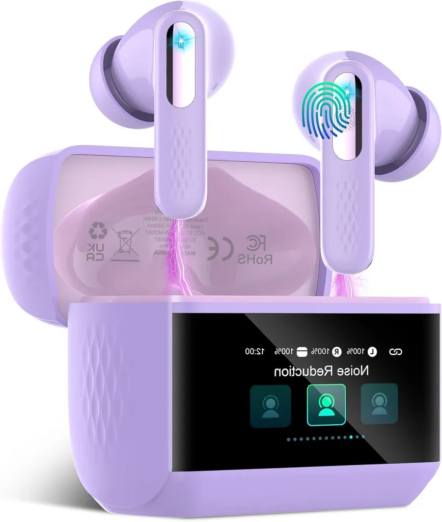 In Ear Kopfhörer mit Smart-Touchscreen Kabelloses Aufladen, USB-C Charging, IPX7 Wasserschutz,Multifunktionaler LED-Farb-Touchscreen, Touch-Steuerung
