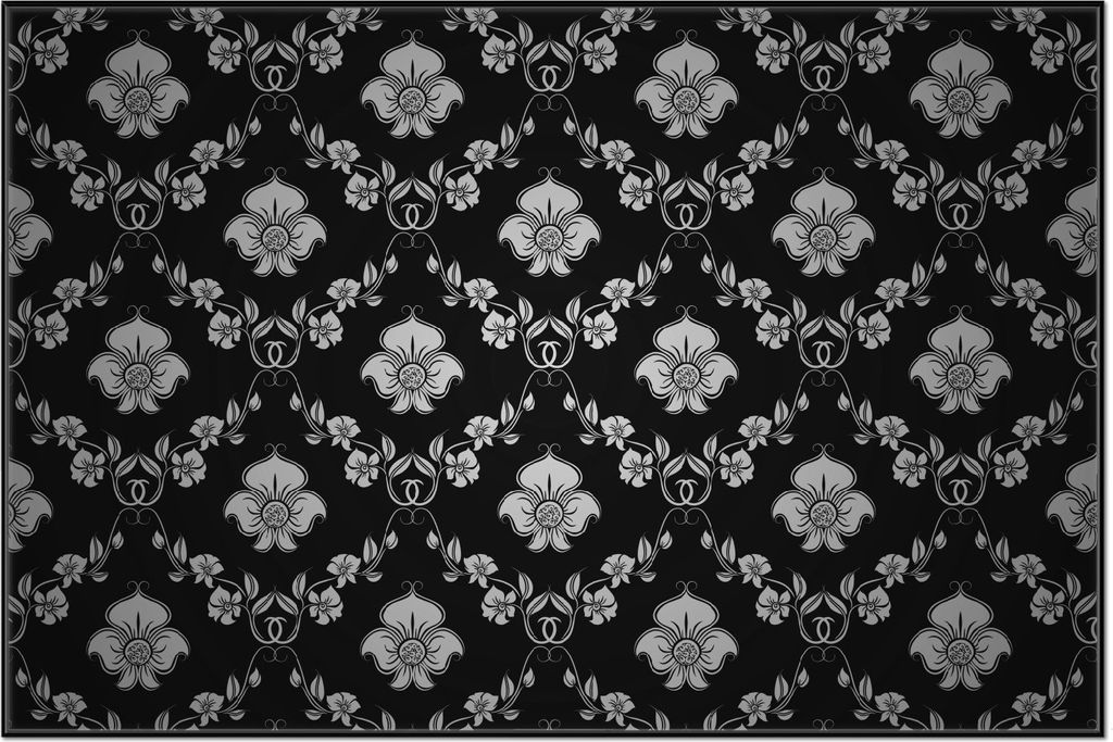 Wallario Wandbild Grau-schwarzes Blumenmuster Damast, Produktbild 