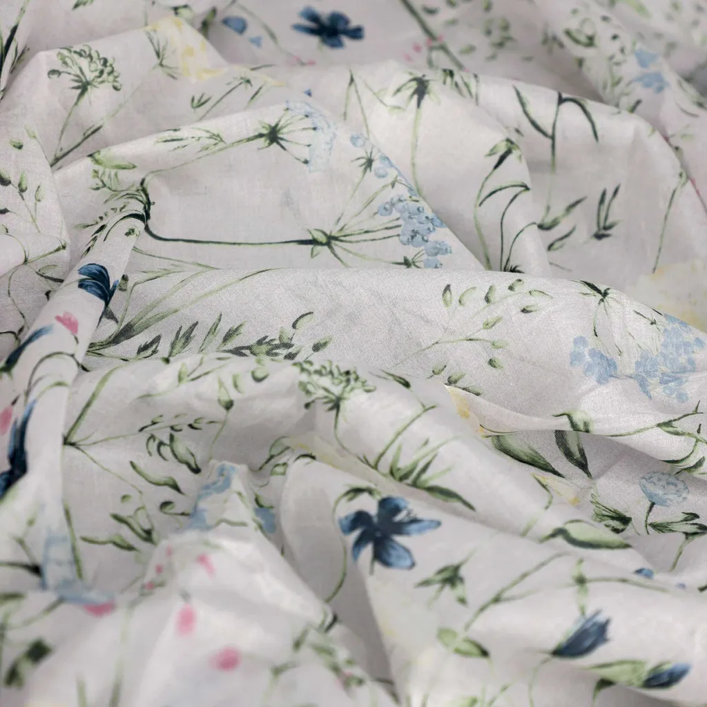 Écharpe à passants cachée 130x250 cm Crème Bleu Vert en Polyester Fleurs