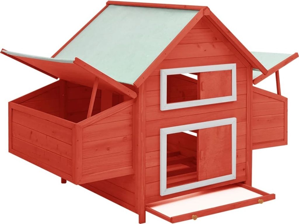 vidaXL Kurnik biało-czerwony 150x96x110 cm z litego drewna Zdjęcie produktu 