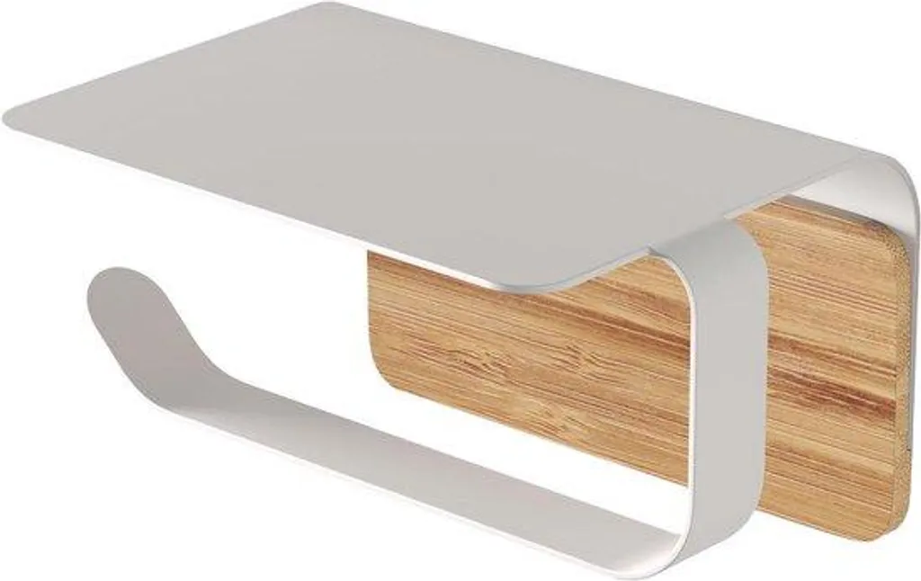 Porte-papier WC Inox et Bambou Blanc Mat - Fixation Sans Perçage 3M