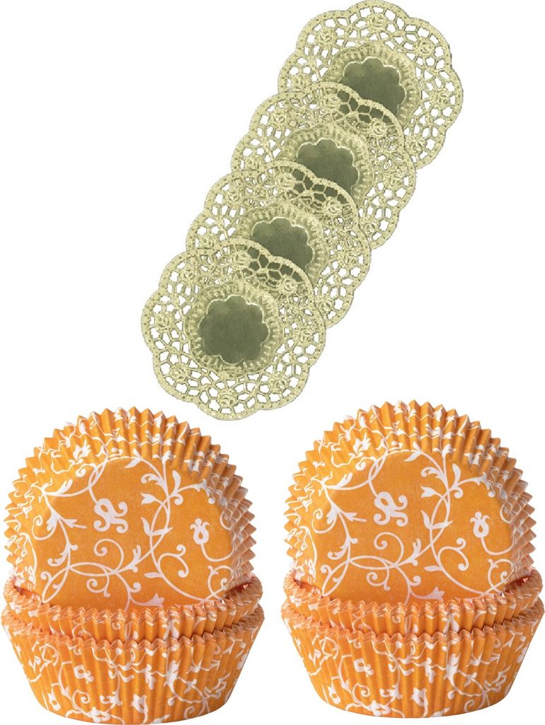 Demmler Muffinförmchen 2er Set - Classico Mango - Inklusive 4 Tassendeckchen in Gold - zum Backen und Verzieren von leckeren Muffins/Kuchen