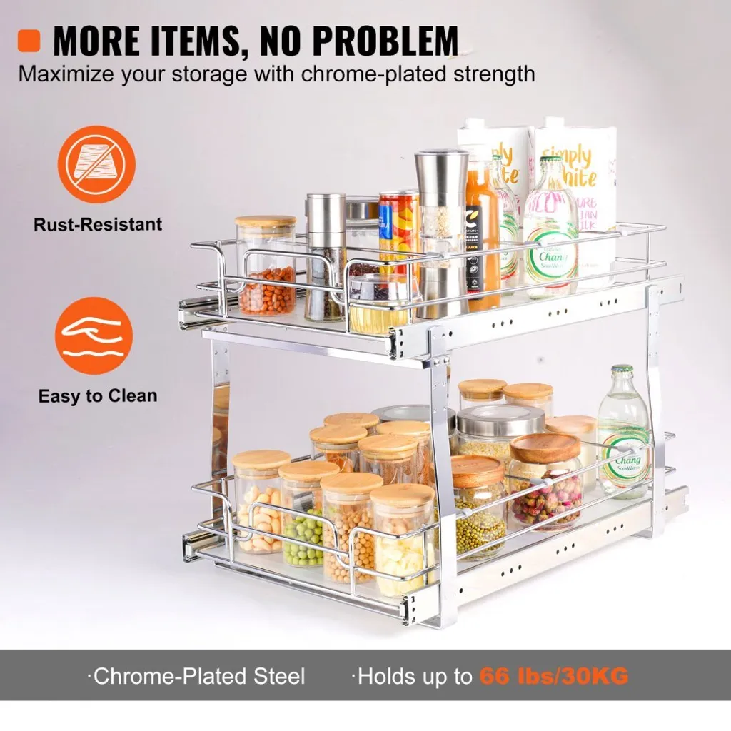 Scaffale estraibile per mobile da cucina - Portaspezie doppio per mobile lavello - 300 x 516 x 80 mm + 376 x 533 x 80 mm - Scaffale per mobile lavello Organizzatore per mobile estraibile - Scaffale base per mobile lavello - 4