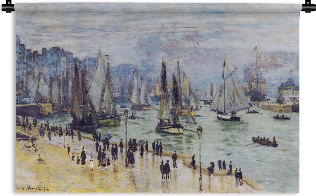MuchoWow Wandteppich Wandbehang Fischerboote beim Auslaufen aus dem Hafen von Le Havre - Gemälde von Claude Monet 90x60 cm Tapisserie Dekoration...