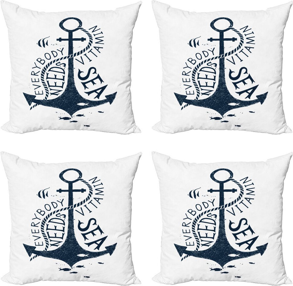 ABAKUHAUS Strand Saying Kissenbezug Set (4 Stück), Jeder benötigt Sea, Moderner Doppelseitiger Digitaldruck, 45 cm x 45 cm, Dark Night Blau Weiß