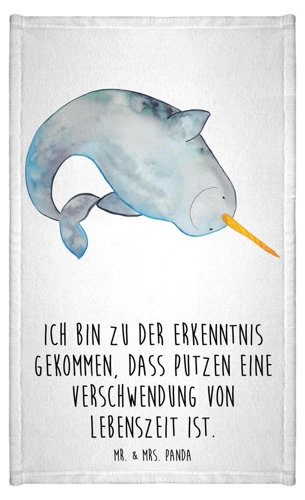 Mr. & Mrs. Panda Gästetuch Narwal - Weiß - Geschenk, Aufräumen, handtuch baumwolle, Kinderzimmer, Gäste-WC, Putzen, Baumwollhandtuch, Meer, Hau...