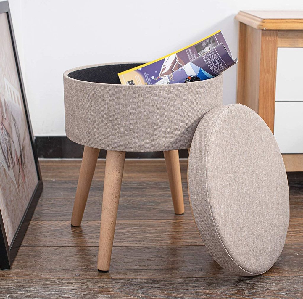 Theo&Cleo Hocker mit Stauraum,Sitzhocker Holzbeine,Runder Produktbild 4