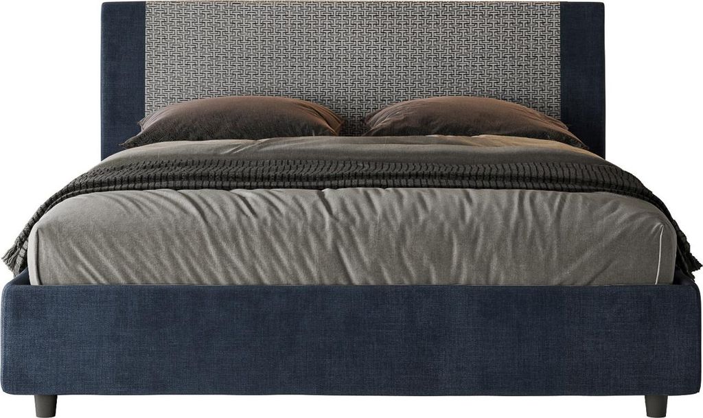 ITYHOME - Gepolstertes Bett ohne Lattenrost 160x190 mit Stoffbezug Labirinto 09 Blau Rosal