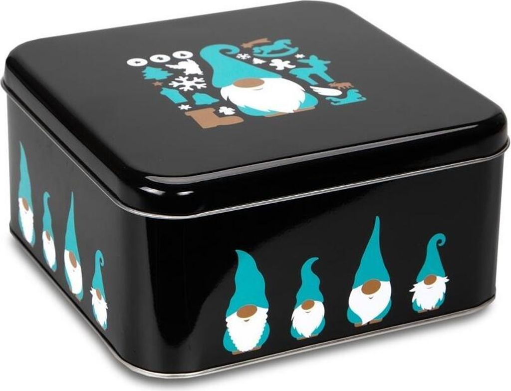 Städter Gebäckdose Weihnachtswichtel Quadratisch, Plätzchendose, Gebäck Dose, Blechdose, Keksdose, Weißblech, 21 x 21 cm, 710191