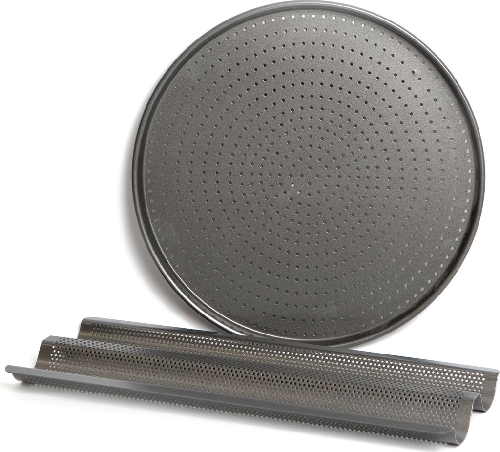 Master Class 2 Stück Backformen Set Antihaftbeschichtet Backblech-Set mit 32 cm Pizzablech und 39 cm Baguetteblech