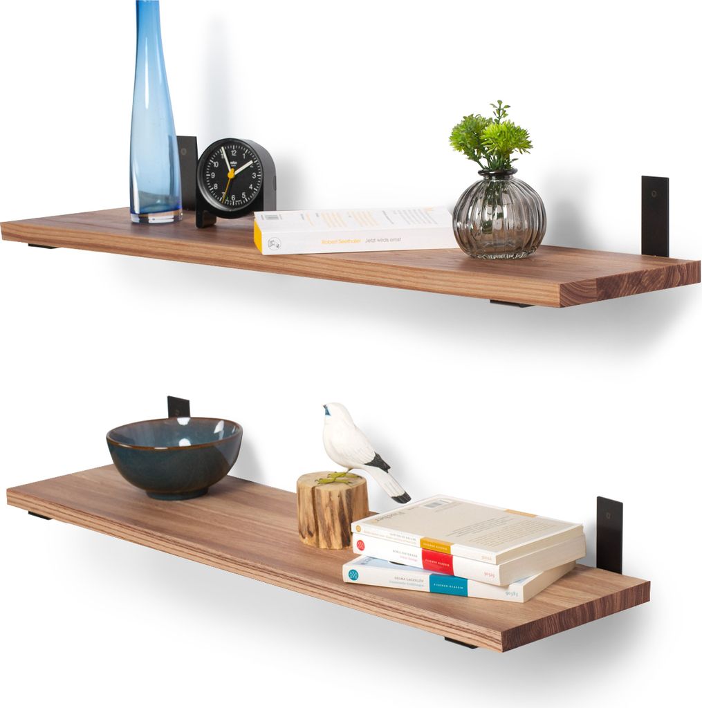 Rikmani Schweberegal Holzregal Wandregal TES 100 cm Dunkel-schwarz