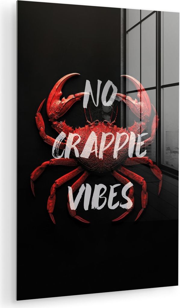 MuchoWow Glasbilder - Bilder auf Wandbild - Foto auf Glas Krabbe - Rot - Text - Schwarz 40x60 cm Wanddekoration aus Glas - Acrylglasbild - Acrylbil...