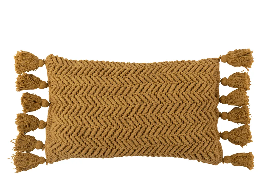 Coussin Ocre J-Line : Égayez un Canapé Triste avec ce Coton à Glands