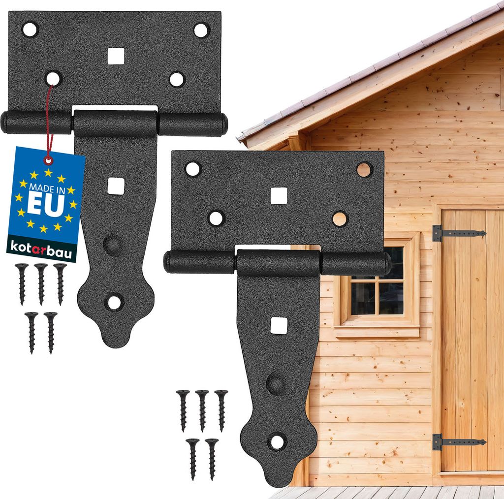 KOTARBAU 2er Set Kreuzgehänge 100mm T Scharniere Gartentor Scharnier Ladenband Türscharniere für Holztüren Scharniere pulverbeschichteter Stahl