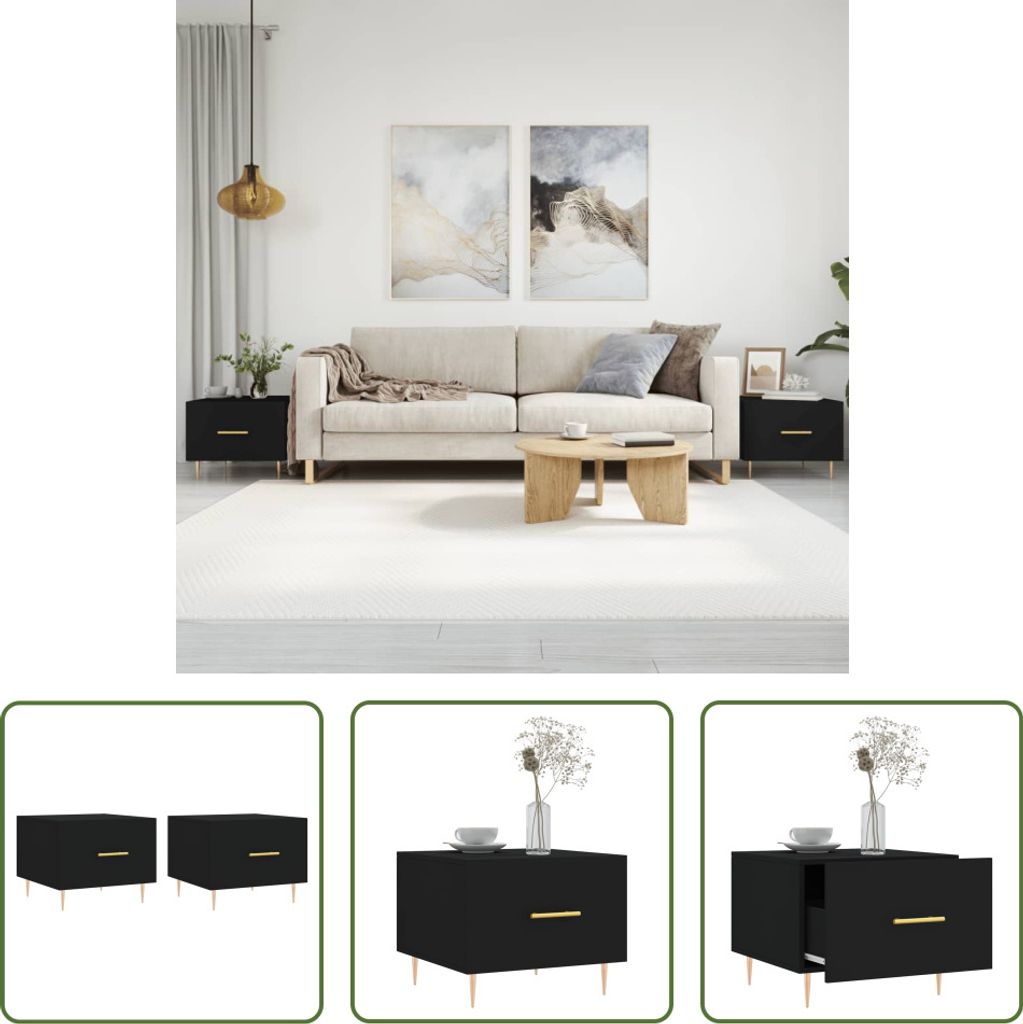 The Living Store Couchtische 2 Stk. Schwarz 50x50x40 cm Holzwerkstoff