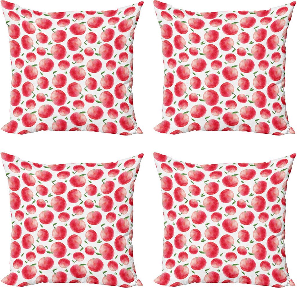 ABAKUHAUS Apfel Kissenbezug Set (4 Stück), Aquarell-Kunst-Ernte, Moderner Doppelseitiger Digitaldruck, 40 cm x 40 cm, Dunkler Coral Grün Weiß
