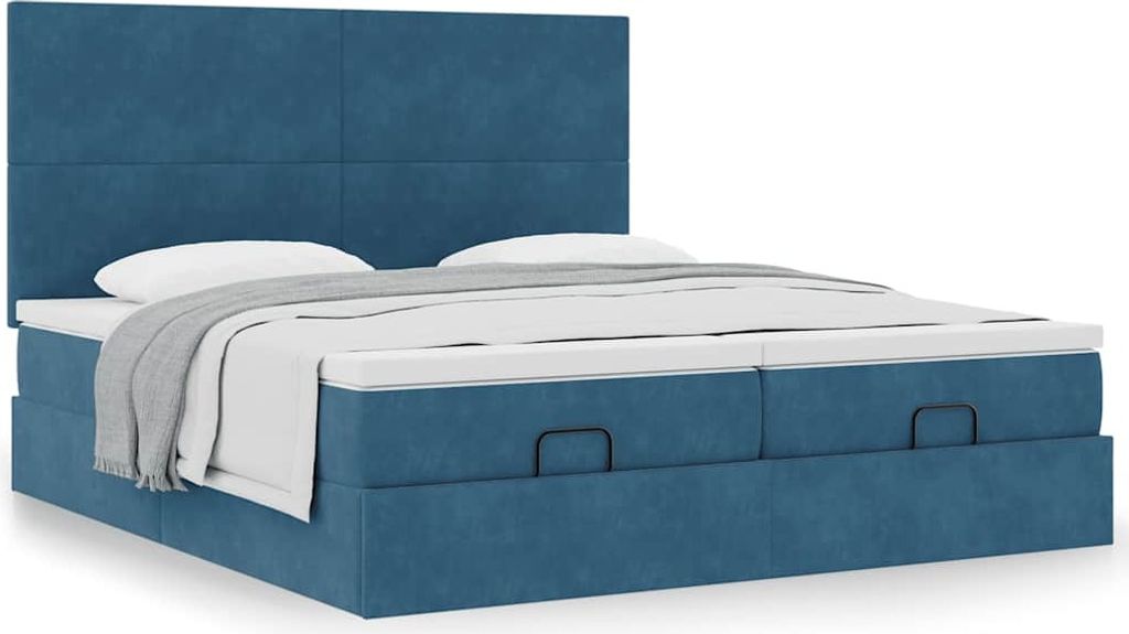 Ottoman-Bett mit Matratzen Dunkelblau 180x200 cm Samt