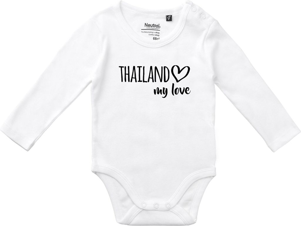 Huuraa Baby Body Thailand my love 74 White Baumwolle Fairtrade Langarmbody Geschenkidee