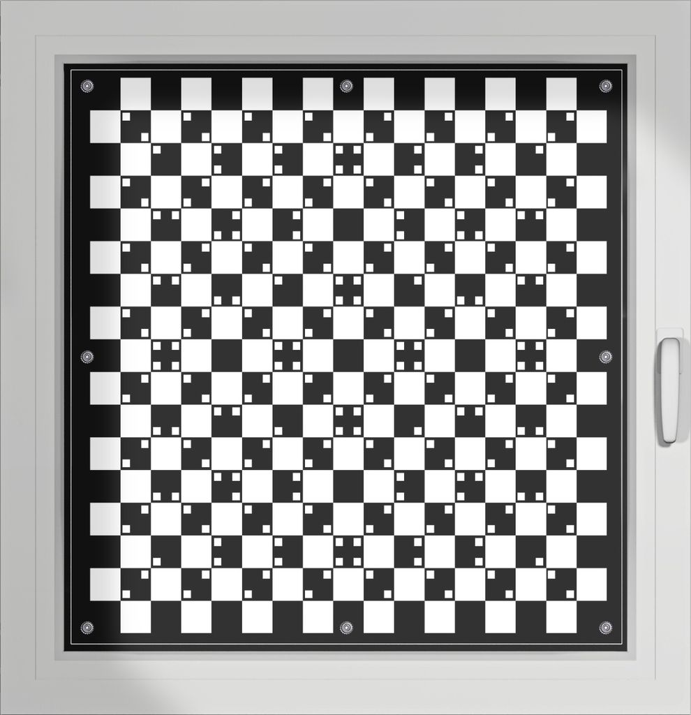 Wallario Lichtschutzbild, Dekorativer Sichtschutz Sonnenschutz 96 x 93 cm mit Motiv: Optische Täuschung - Illusion - schwarz weiß - Verdunklung o...