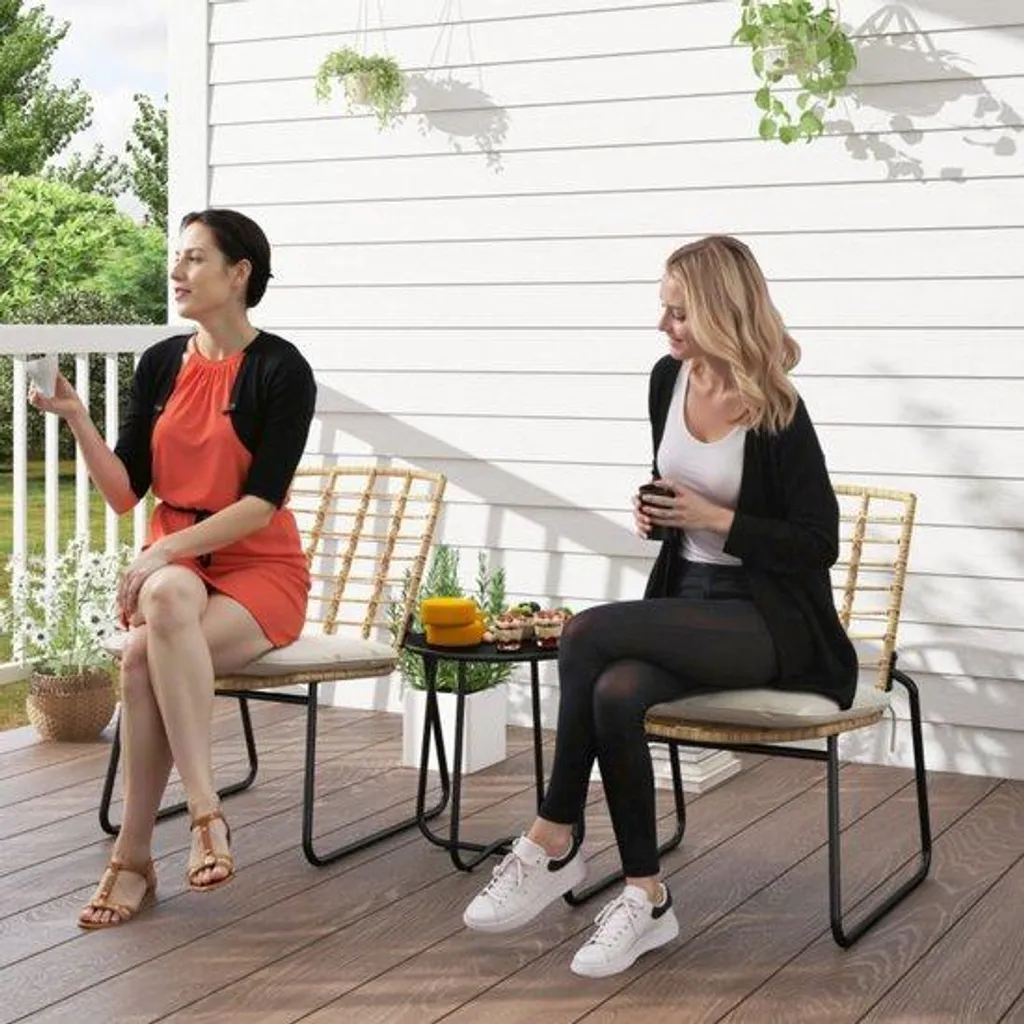 Salon de jardin pour petit balcon, ensemble 3 pièces détente en rotin